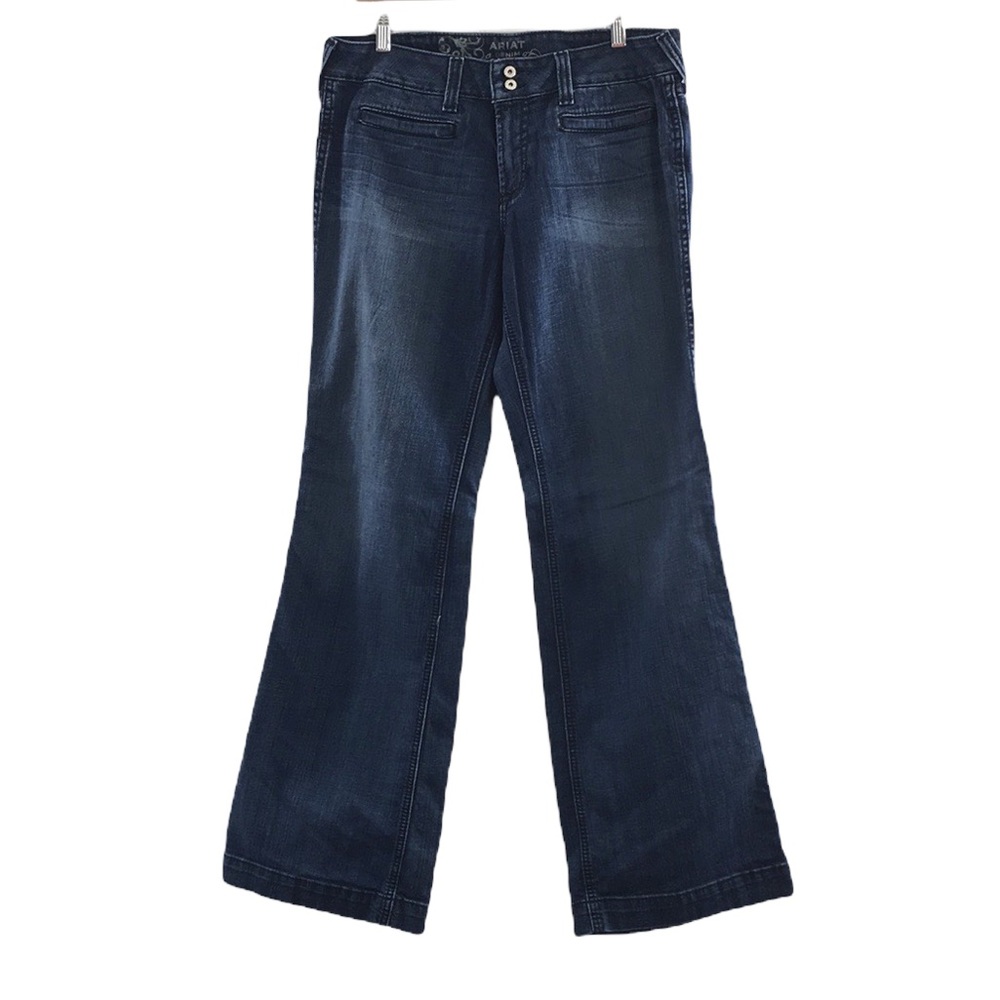 Ariat Denim Trouser Mid Rise Stretch Outseam Ella Wide Leg Jean Womens 32L